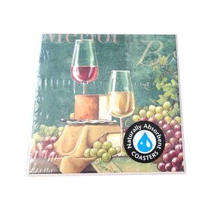 Coasters Naturally Absorbent Ceramic Set of 4 Coasters Wine Design Cork Backed 3
